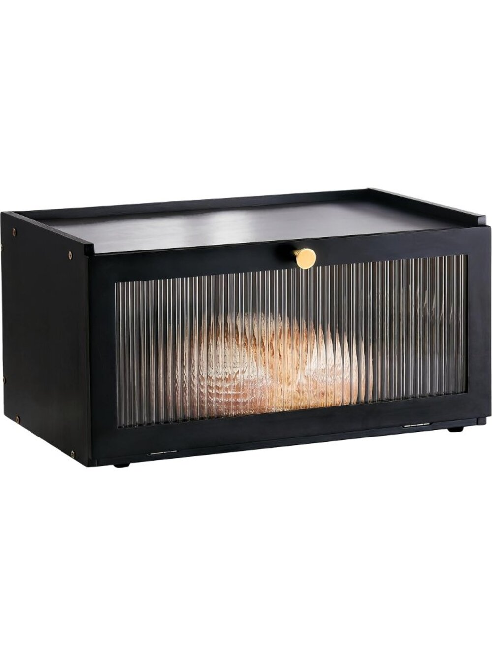 New Black Bamboo Bread Box with Window Modern Kitchen Counter Storage Container